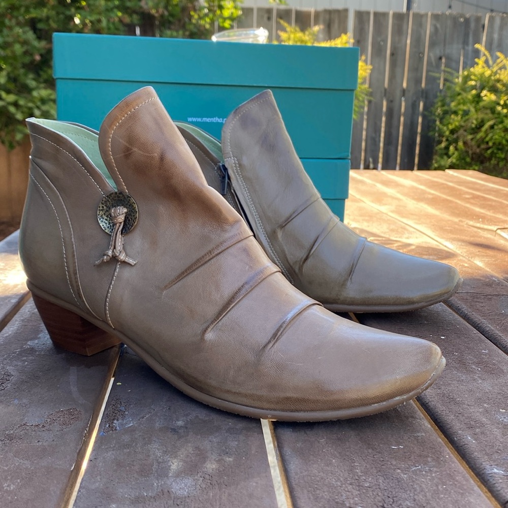 NIB Euro size 42 and 36 greyish olive handmade booties.